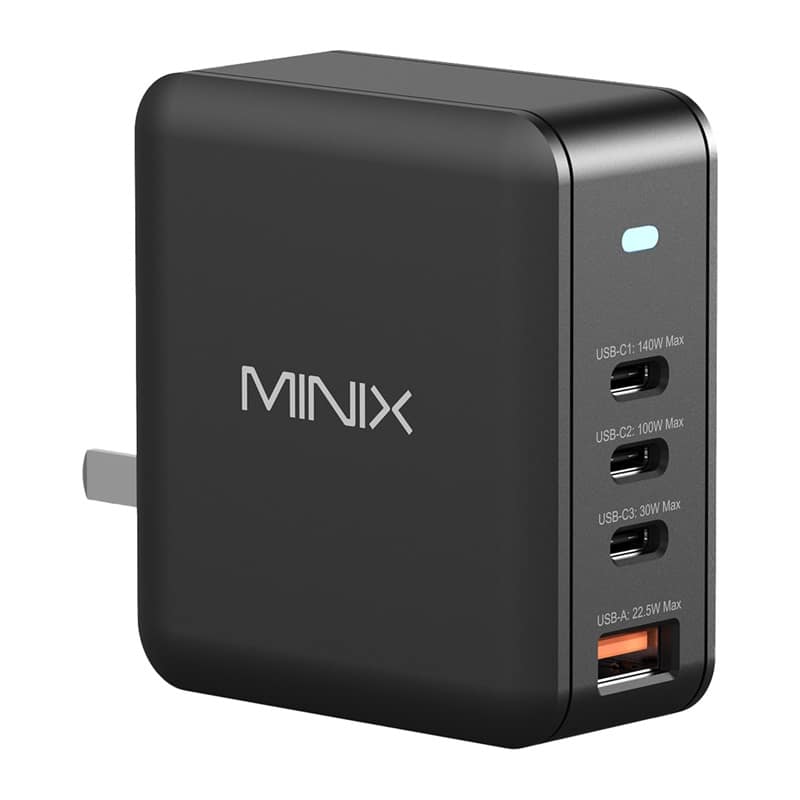 Φορτιστής τοίχου Minix P165 GaN με 3 θύρες USB-C και 1 θύρα USB-A