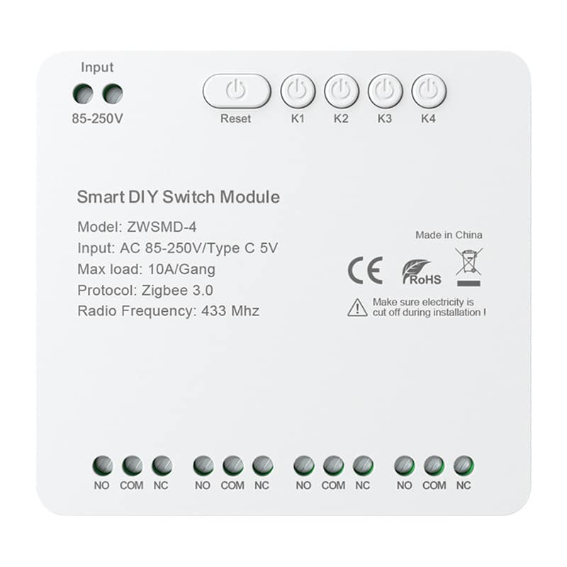 Μονάδα διακόπτη ZigBee 4 καναλιών με επαφή χωρίς τάση DC 32V Avatto ZWSMMD-4-250V