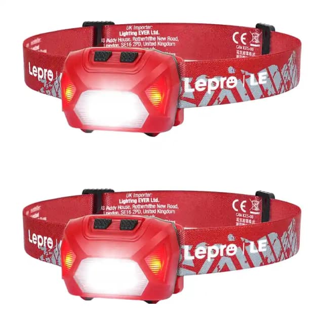 Φακός κεφαλής LEPRO 320014-R-2 με θύρα USB, σε συσκευασία των 2 τεμαχίων