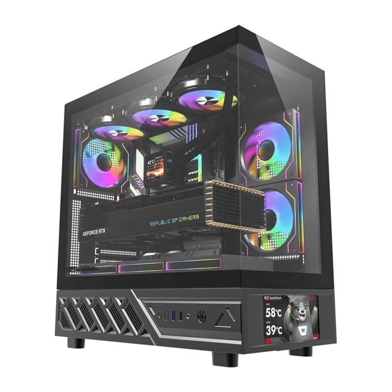 Θήκη υπολογιστή DarkFlash DS950V με οθόνη (μαύρη) + 6 ανεμιστήρες