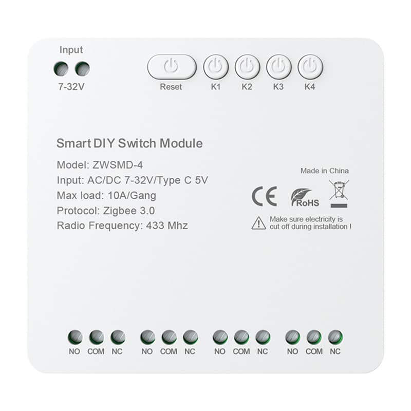 Μονάδα διακόπτη 4 καναλιών ZigBee με επαφή χωρίς τάση DC 32V Avatto ZWSMMD-4-32V