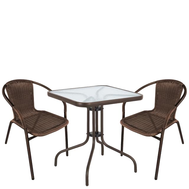 Σετ Τραπεζαρία Κήπου ArteLibre MARS Καφέ Rattan/Γυαλί/Μέταλλο Με 2 Πολυθρόνες 14990526