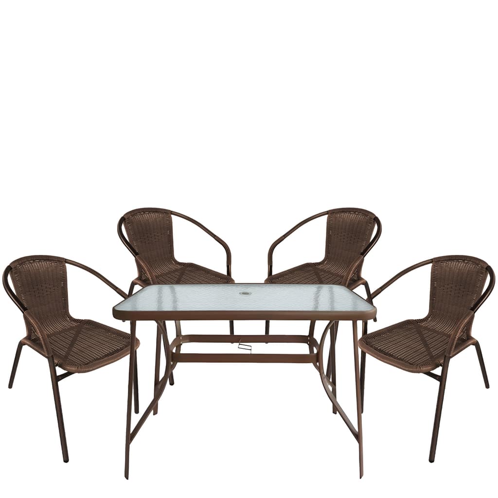 Σετ Τραπεζαρία Κήπου ArteLibre SUN Καφέ Rattan/Γυαλί/Μέταλλο Με 4 Πολυθρόνες 14990532