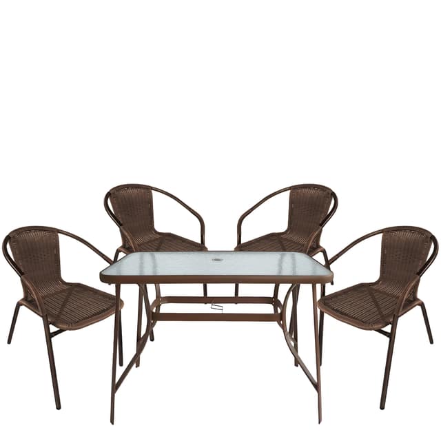 Σετ Τραπεζαρία Κήπου ArteLibre SUN Καφέ Rattan/Γυαλί/Μέταλλο Με 4 Πολυθρόνες 14990532