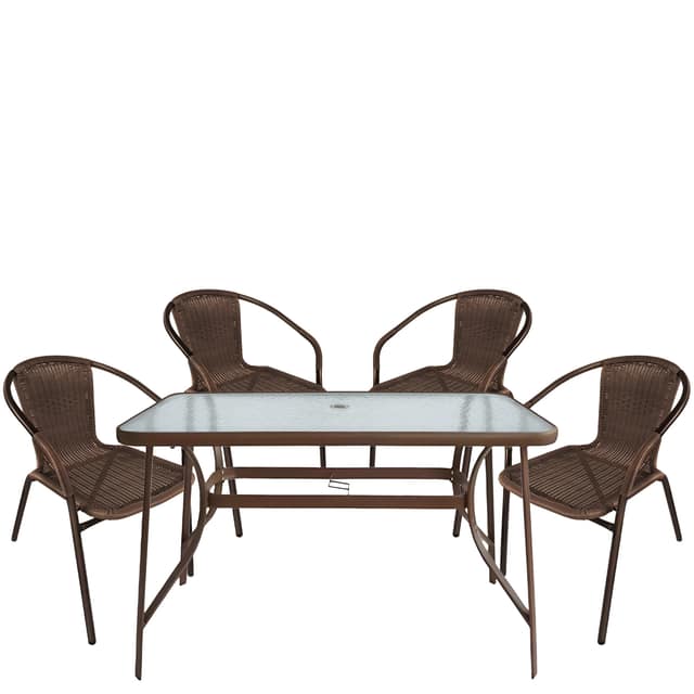 Σετ Τραπεζαρία Κήπου ArteLibre SUN Καφέ Rattan/Γυαλί/Μέταλλο Με 4 Πολυθρόνες 14990533