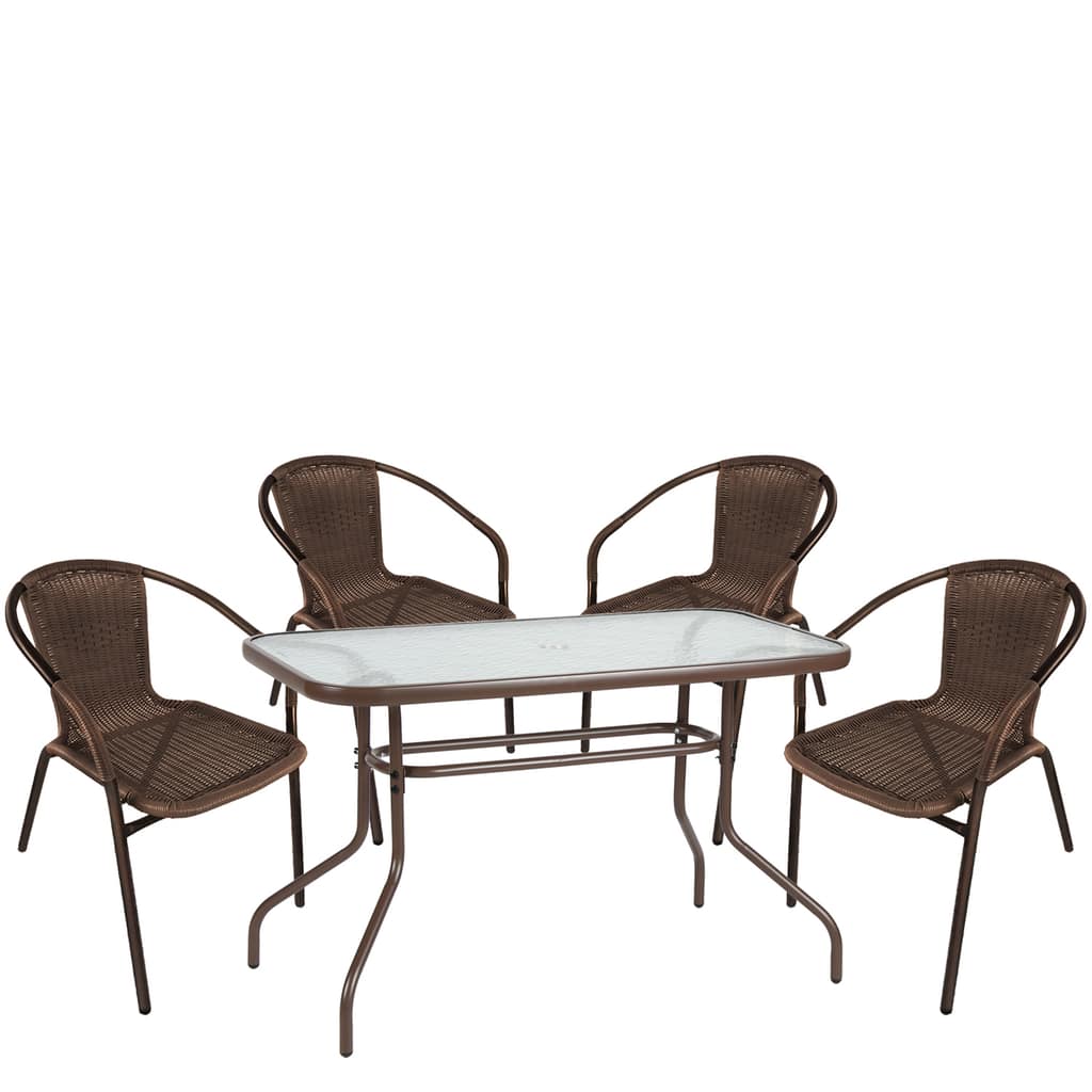 Σετ Τραπεζαρία Κήπου ArteLibre VULCAN Καφέ Rattan/Γυαλί/Μέταλλο Με 4 Πολυθρόνες 14990534