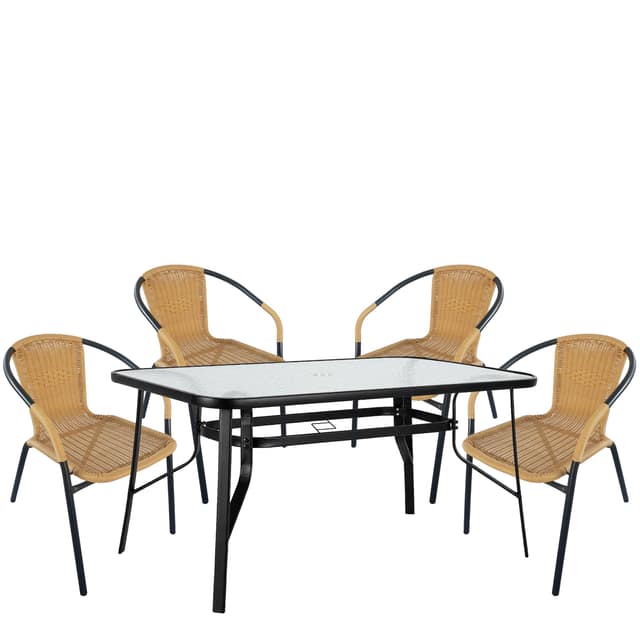 Σετ Τραπεζαρία Κήπου ArteLibre SUN Μαύρο/Μπεζ Rattan/Γυαλί/Μέταλλο Με 4 Πολυθρόνες 14990536