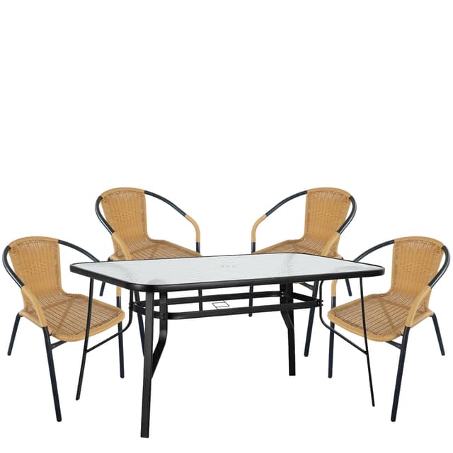 Σετ Τραπεζαρία Κήπου ArteLibre SUN Μαύρο/Μπεζ Rattan/Γυαλί/Μέταλλο Με 4 Πολυθρόνες 14990537