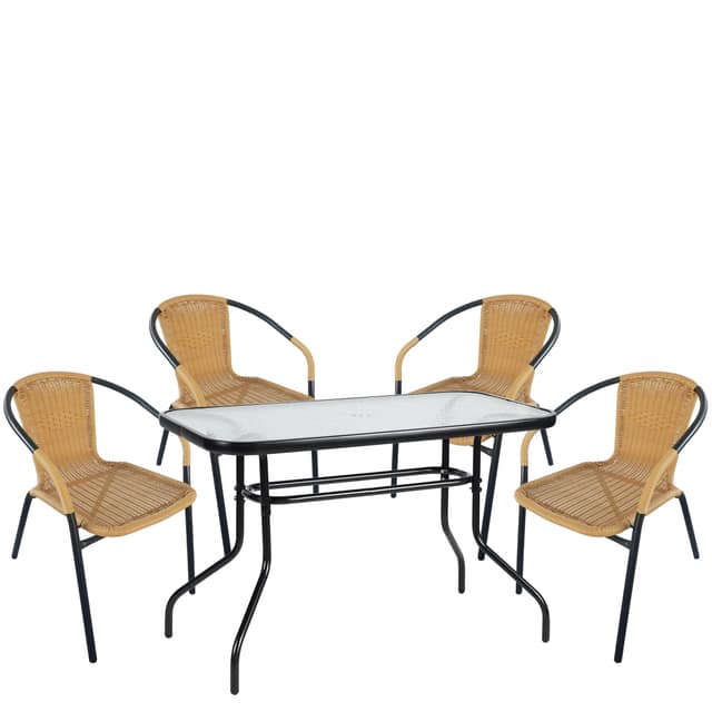 Σετ Τραπεζαρία Κήπου ArteLibre VULCAN Μαύρο/Μπεζ Rattan/Γυαλί/Μέταλλο Με 4 Πολυθρόνες 14990538