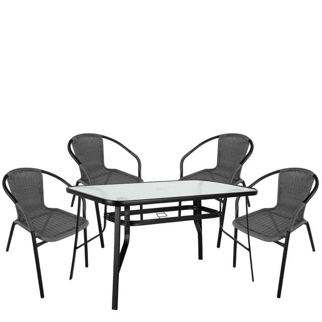 Σετ Τραπεζαρία Κήπου ArteLibre SUN Μαύρο/Γκρι Rattan/Γυαλί/Μέταλλο Με 4 Πολυθρόνες 14990539