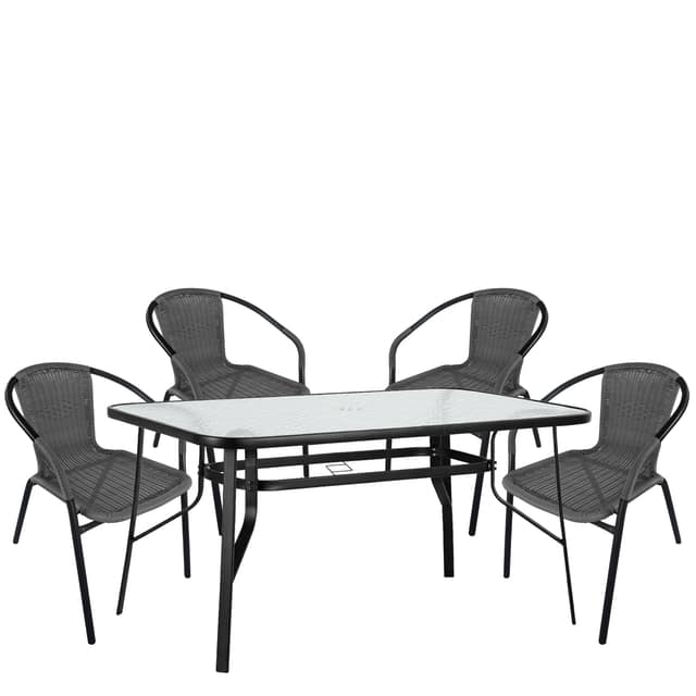 Σετ Τραπεζαρία Κήπου ArteLibre SUN Μαύρο/Γκρι Rattan/Γυαλί/Μέταλλο Με 4 Πολυθρόνες 14990541
