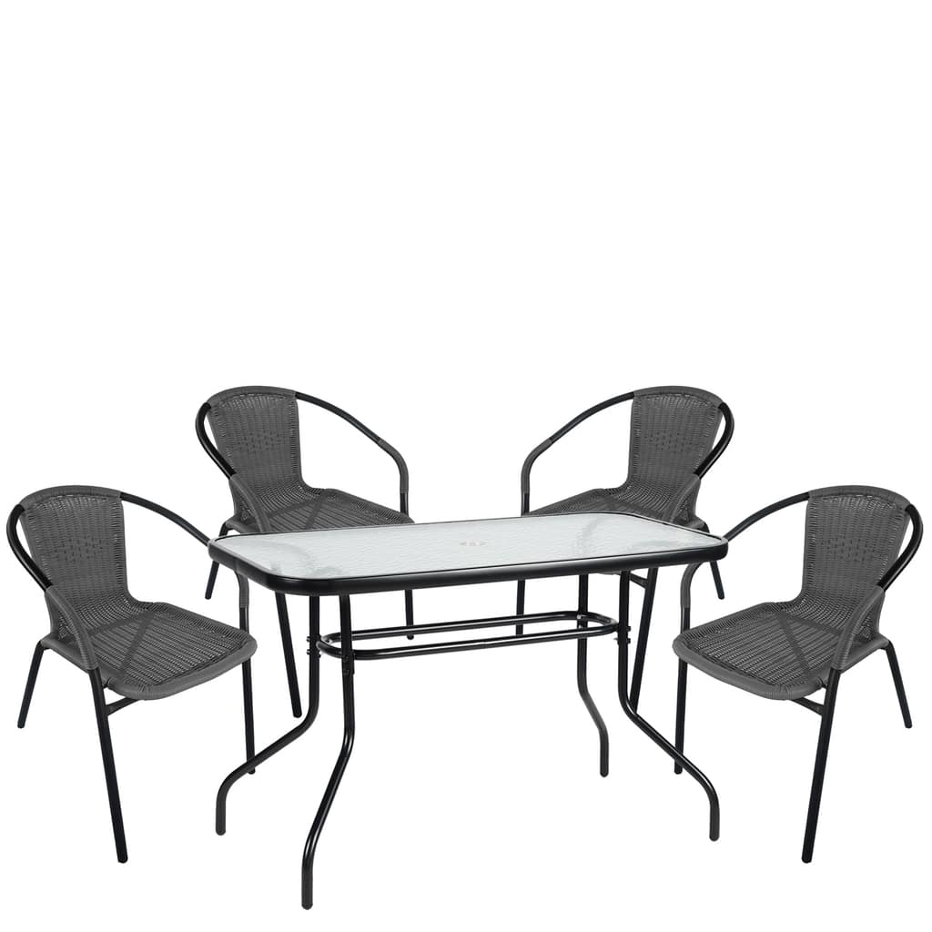 Σετ Τραπεζαρία Κήπου ArteLibre VULCAN Μαύρο/Γκρι Rattan/Γυαλί/Μέταλλο Με 4 Πολυθρόνες 14990542