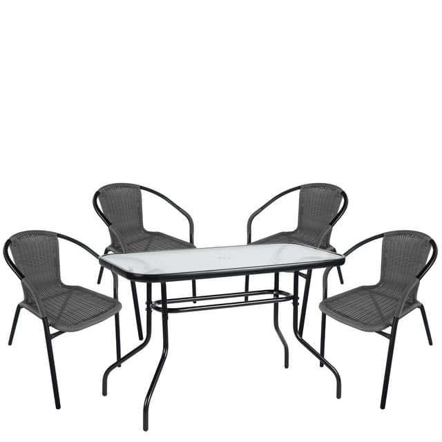 Σετ Τραπεζαρία Κήπου ArteLibre VULCAN Μαύρο/Γκρι Rattan/Γυαλί/Μέταλλο Με 4 Πολυθρόνες 14990542