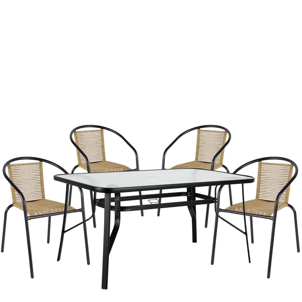 Σετ Τραπεζαρία Κήπου ArteLibre SUN Μαύρο/Φυσικό Rattan/Γυαλί/Μέταλλο Με 4 Πολυθρόνες 14990591