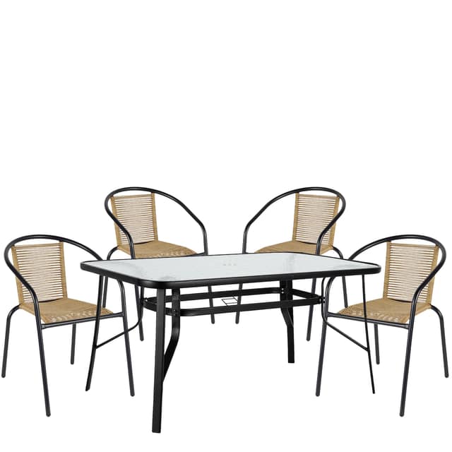 Σετ Τραπεζαρία Κήπου ArteLibre SUN Μαύρο/Φυσικό Rattan/Γυαλί/Μέταλλο Με 4 Πολυθρόνες 14990591
