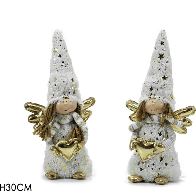 Χριστουγεννιάτικος Άγγελος Με Καρδιά Λευκός Και Χρυσός 30cm Σε 2 Σχέδια