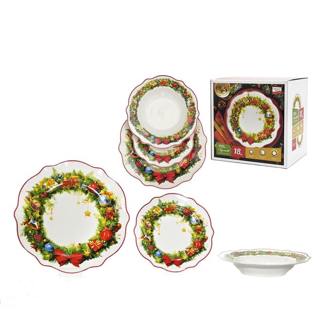 Χριστουγεννιάτικο Σερβίτσιο Φαγητού Toys Wreath Πορσελάνη Σετ 18Τμχ