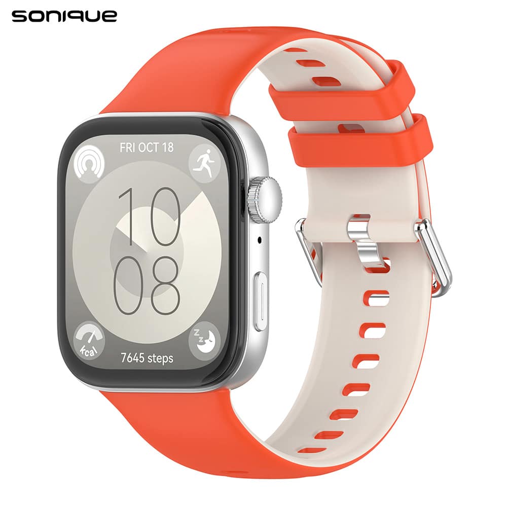 Λουράκι Σιλικόνης Soft Band Dual Sonique για Huawei Fit 3 / Fit 4 / Fit 5 Πορτοκαλί / Εκρού