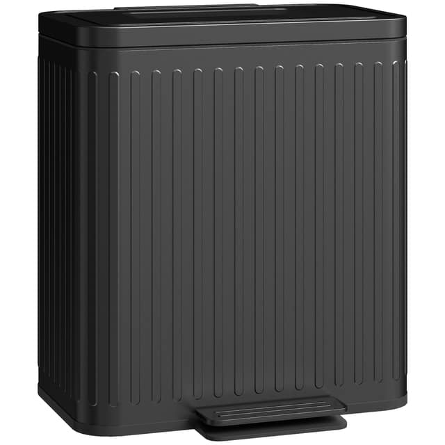 Κάδος κουζίνας, 2 x 20 L-διαμερίσματα, αποτελεσματική διαλογή απορριμμάτων, πεντάλ, πλαστικό, μέταλλο, Μαύρο