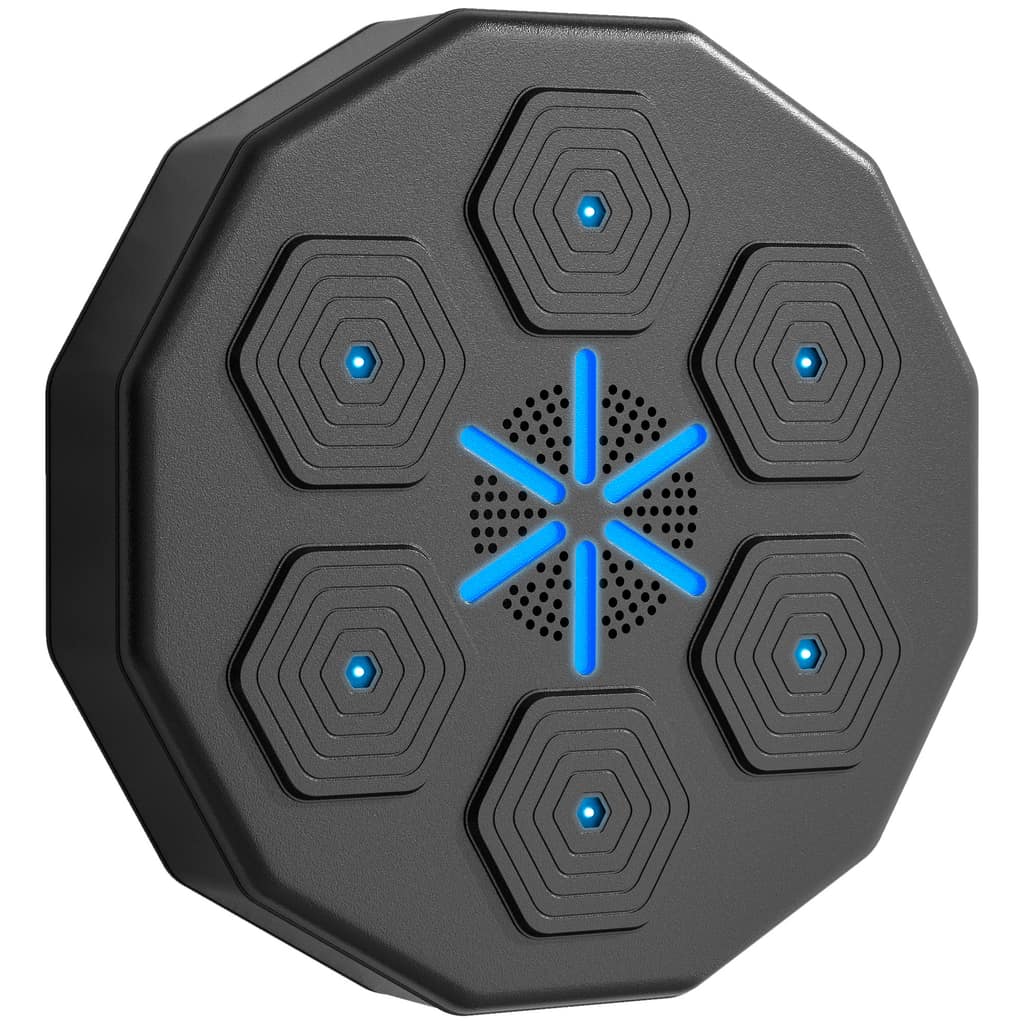Boxtrainer με μουσική λειτουργία, Bluetooth, φωτεινές κουκίδες, τοίχου, τεχνητό δέρμα, Μαύρο