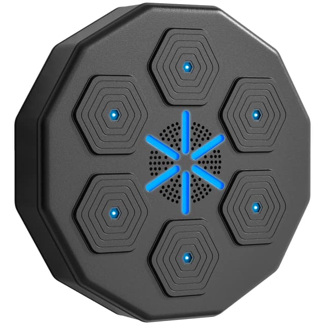 Boxtrainer με μουσική λειτουργία, Bluetooth, φωτεινές κουκίδες, τοίχου, τεχνητό δέρμα, Μαύρο