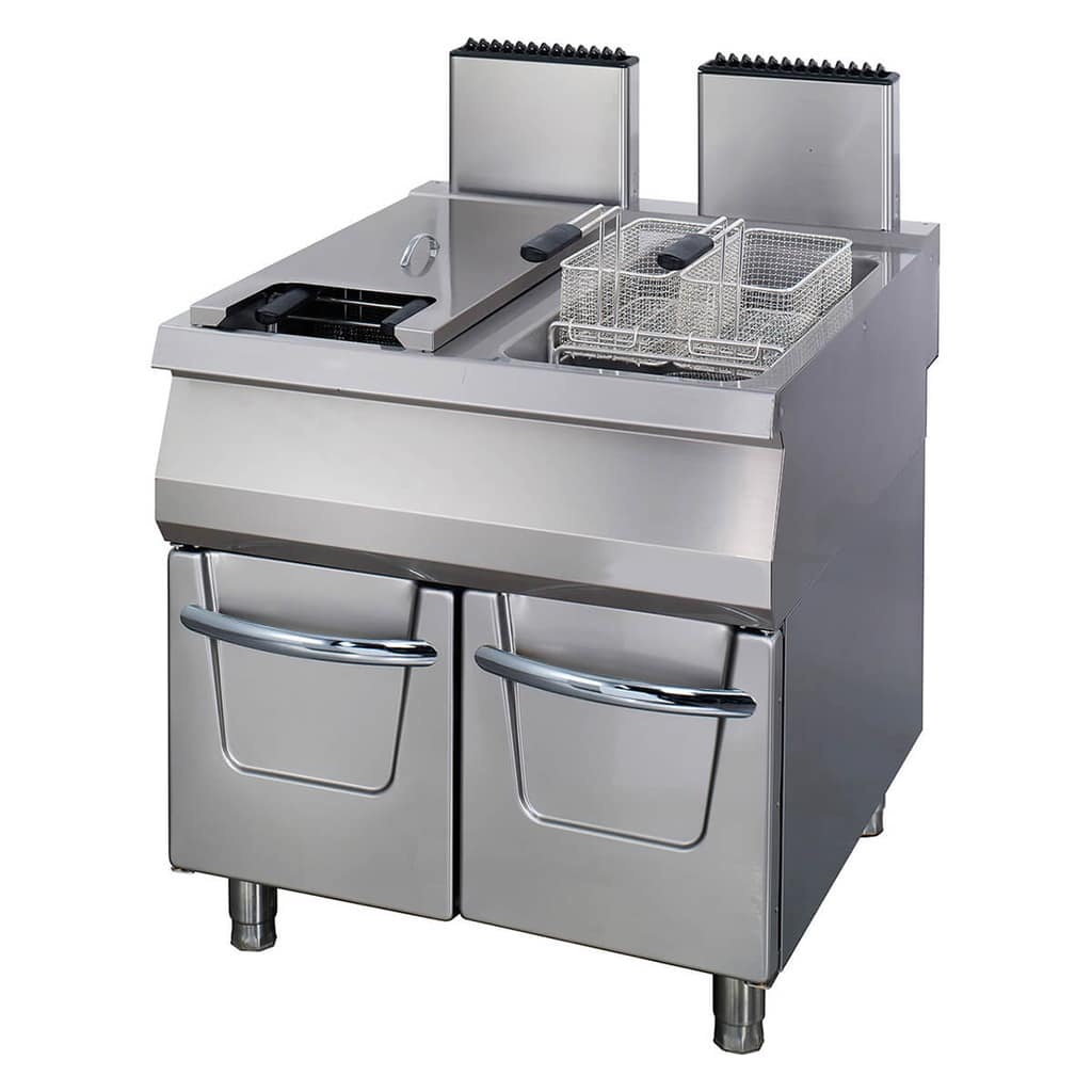 Πολυτελής Φριτέζα - 2 x 22L - Διπλή Μονάδα - 90cm Βάθος - με Βαλβίδα Αποστράγγισης - Αέριο