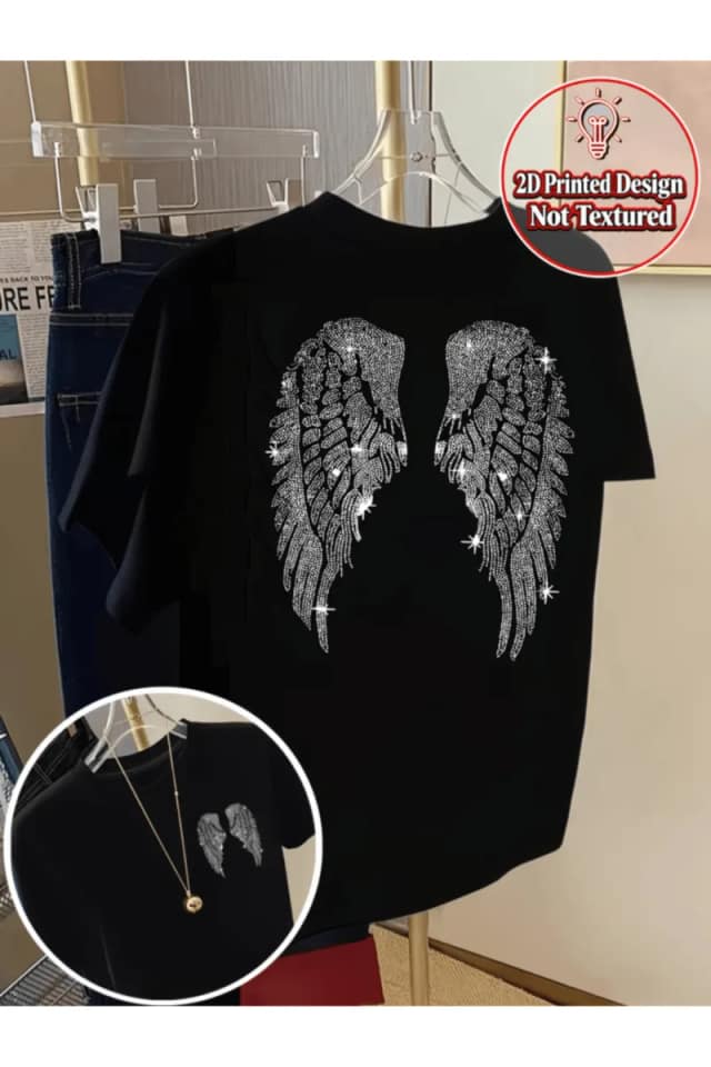 Μπλούζα με διπλή όψη και γυαλιστερά φτερά αγγέλου με ραφιέρα (S)