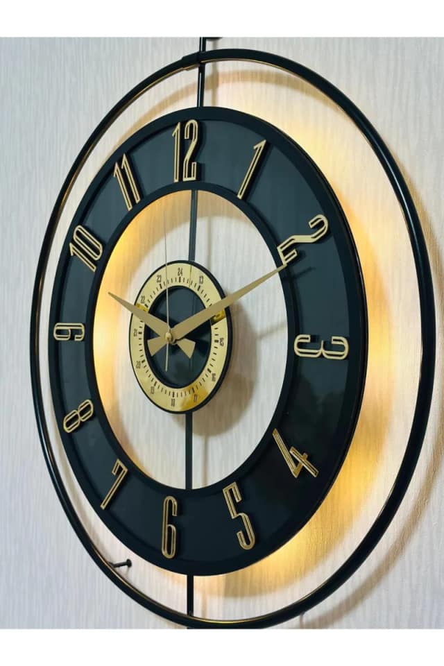 Μεταλλικό ρολόι τοίχου με γυαλί στρογγυλό σκανδιναβικού στιλ με φωτισμό (Διάσταση: | Χώρα προέλευσης: TR cm) 50x50x70 cm