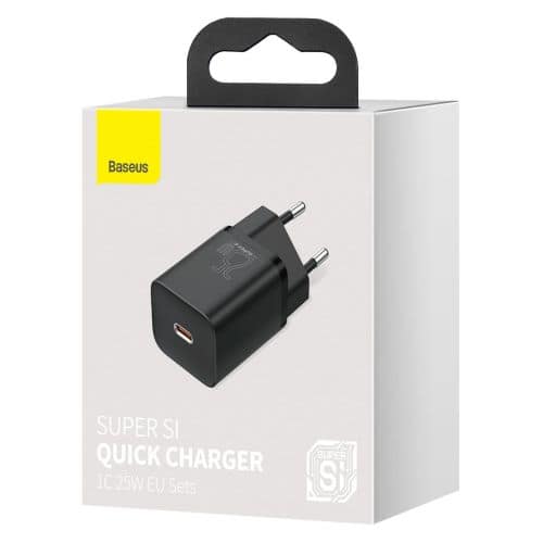 Baseus Ταξιδιωτικός Φορτιστής Super Si 1C Γρήγορος Φορτιστής 25W ΕΕ Μαύρος (CCSP020101)