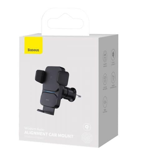 Baseus Car Mount Wireless Charger Wisdom Auto Alignment Βάση εξόδου αέρα QI 15W Μαύρο (CGZX000001)