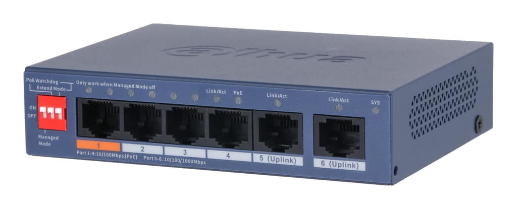 Switch DAHUA DH-CS4006-4ET2GT-60, Επίπεδο Switch L2, 2xRJ-45 θύρες, Τύπος RJ-45 Θυρών Fast Ethernet (10/100)