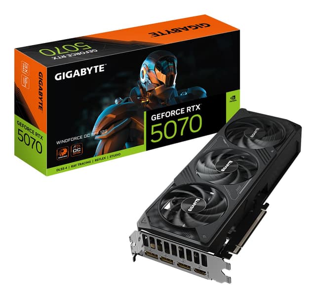Graphics Card GIGABYTE NVIDIA GeForce RTX 5070, 12 GB, GDDR7, 192 bit, PCIE 5.0 16x, GPU 2542 MHz, Triple slot Fansink, 1xHDMI, 3xDisplayPort (GV-N5070WF3OC-12GD)