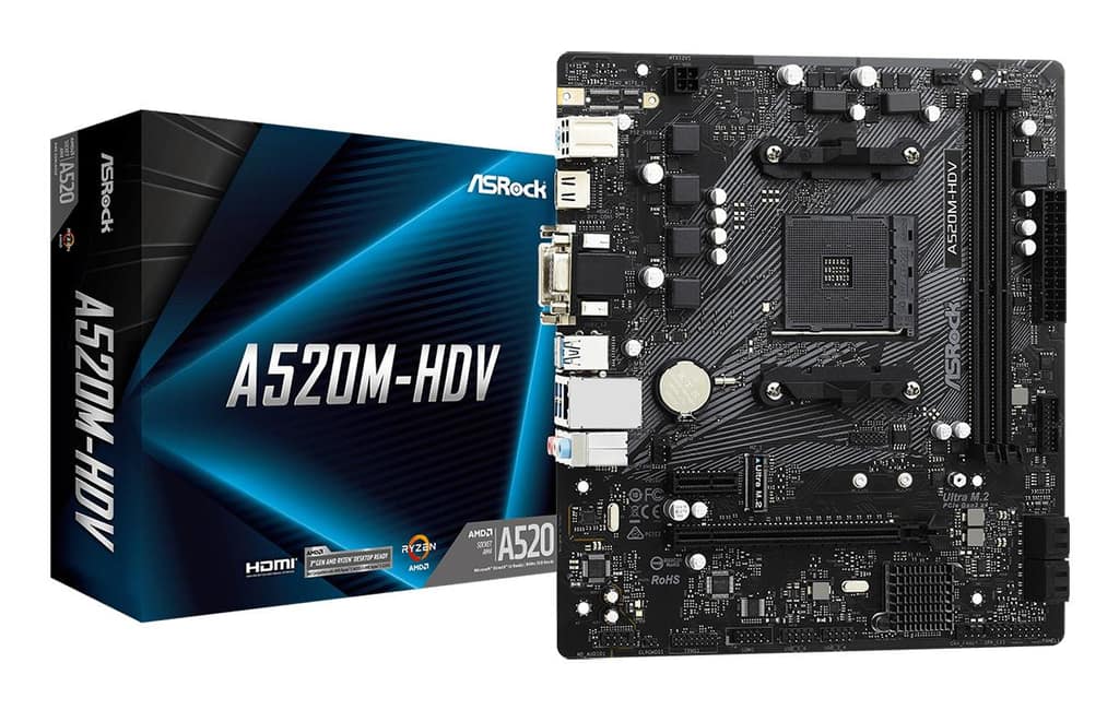 Mainboard ASROCK AMD A520, SAM4, Micro-ATX, Memory DDR4, Memory slots 2, 1xPCI-Express 3.0 1x, 1xPCI-Express 3.0 16x, 1xM.2, 1x15pin D-sub, 1xDVI-D (A520M-HDV)