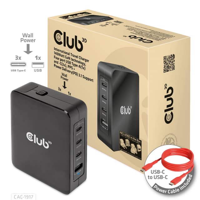 ΦΟΡΤΙΣΤΗΣ ΤΑΞΙΔΙΟΥ USB-C/140W GAN CAC-1917 CLUB3D
