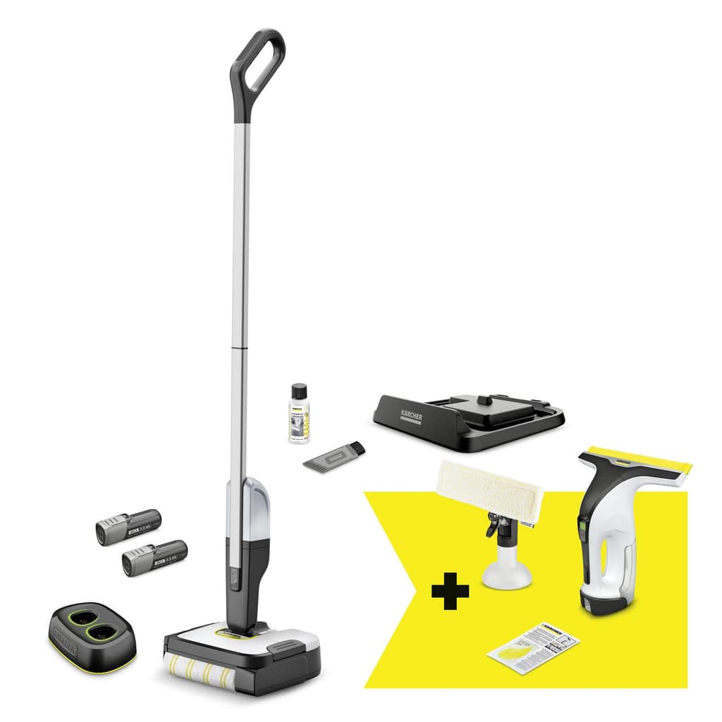 Σκούπα KARCHER FC 2-4 + WV 4-4 Σετ, Ξηρός&υγρός, Ηλεκτρική σφουγγαρίστρα, Μαύρο/Ασημί, Χωρίς σακούλα, Μπαταρία, 2.2 kg (9.791-983.0)