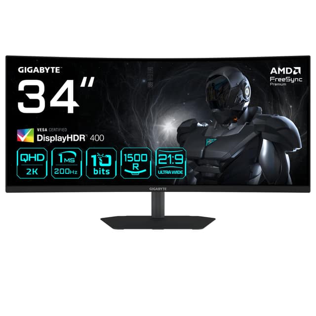 Οθόνη LCD GIGABYTE 34", 3440 x 1440 pixels, UltraWide Quad HD, Φυσική αναλογία διαστάσεων 21:9, LED, Curved (G34WQC2EK)