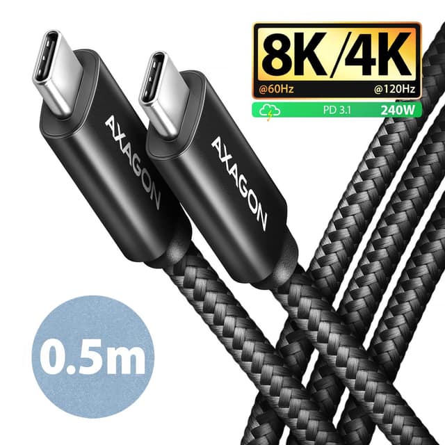 ΚΑΛΩΔΙΟ USB-C ΣΕ USB-C 0.5Μ 240W/8K ΜΑΥΡΟ BUCM4X-CM05AB AXAGON