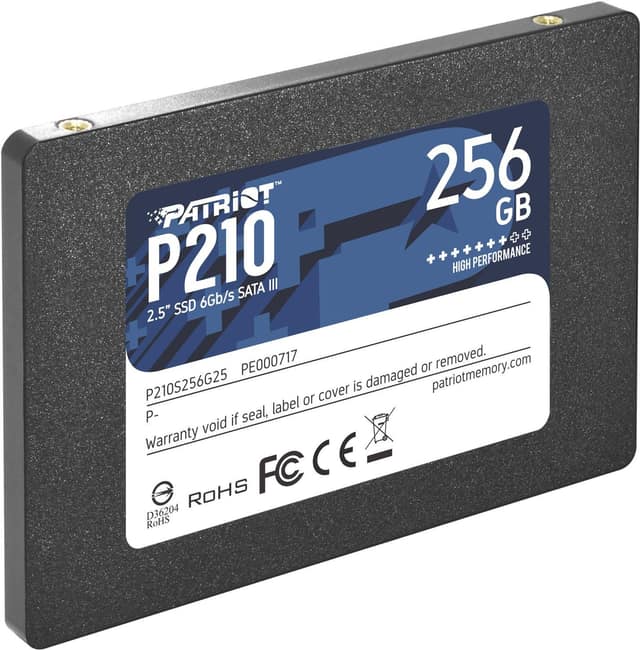 SSD PATRIOT P210, 256 GB, Serial ATA III, Ταχύτητα εγγραφής 400 MB/s, Ταχύτητα ανάγνωσης 500 MB/s, Κρεμαστό κουτί, 2.5" (P210S256G25)