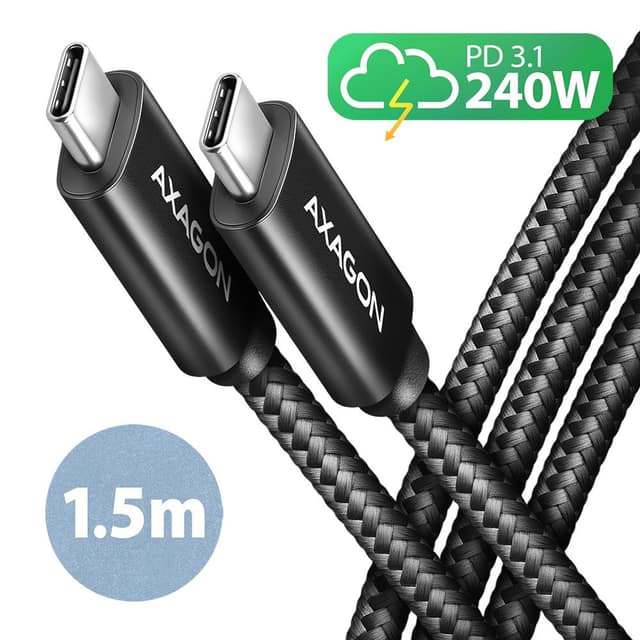 ΚΑΛΩΔΙΟ USB-C ΣΕ USB-C 1.5M 240W/ΠΛΕΚΤΟ ΜΑΥΡΟ BUCM2-CM15AB AXAGON
