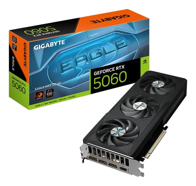 Κάρτα γραφικών GIGABYTE NVIDIA, GeForce RTX 5060, 2550 MHz, 8 GB, GDDR7, 128 bit, PCI Express 5.0, Ενεργή (GV-N5060EAGLEMAXOC-8GD)