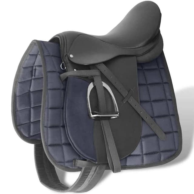 VidaXL Σέλα ιππασίας Σετ 43,18 cm Δερμάτινη Μαύρη 12 cm 5 σε 1