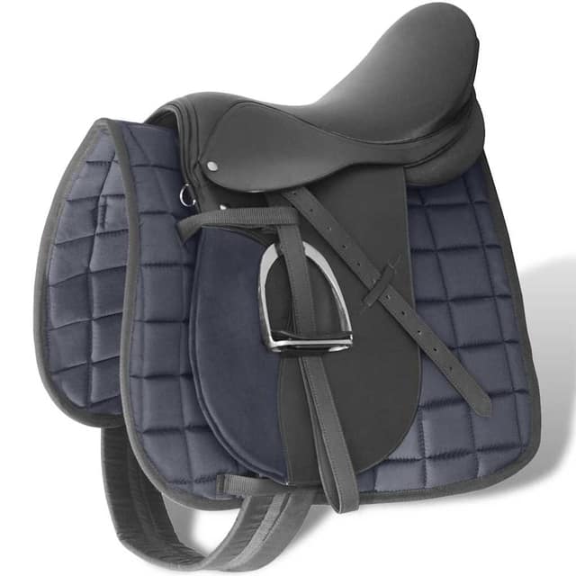 VidaXL Σετ Σέλας Ιππασίας 18 cm 5-σε-1 Γνήσιο Δέρμα Μαύρη