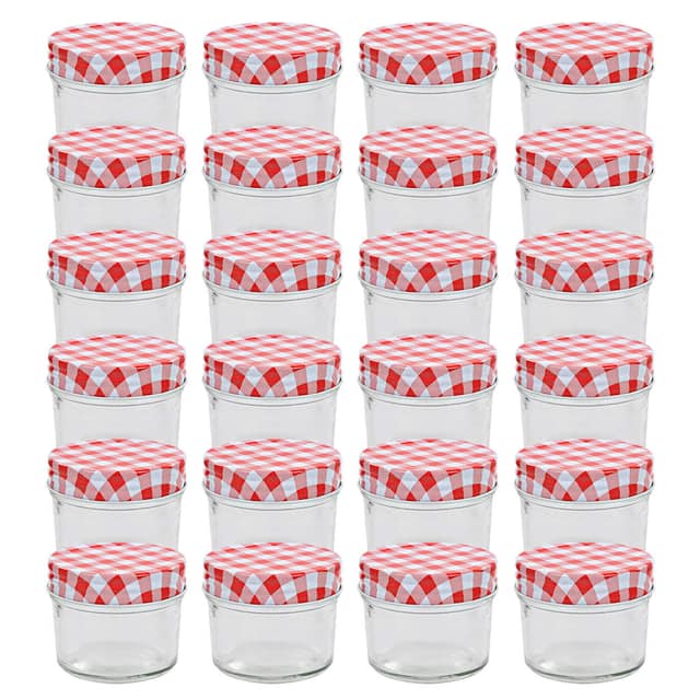 VidaXL Βάζα Μαρμελάδας 24 τεμ. 110 ml Γυάλινα με Κόκκινα/Λευκά Καπάκια