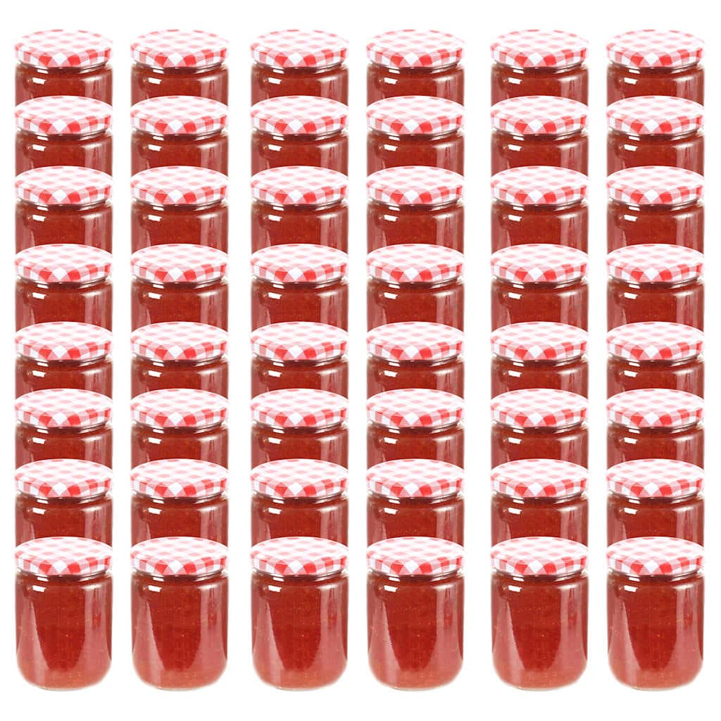 VidaXL Βάζα Μαρμελάδας 48 τεμ. 230 ml Γυάλινα με Κόκκινα/Λευκά Καπάκια