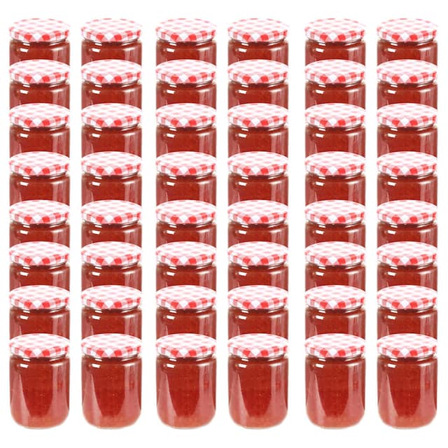 VidaXL Βάζα Μαρμελάδας 48 τεμ. 230 ml Γυάλινα με Κόκκινα/Λευκά Καπάκια