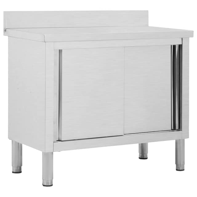 VidaXL Ερμάριο Πάγκος Συρόμενες Πόρτες 100x50x(95-97) εκ. Ανοξ. Ατσάλι