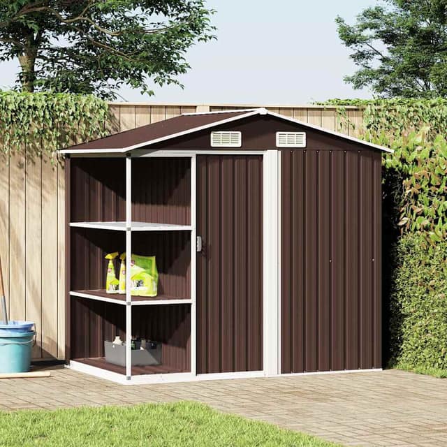 VidaXL Αποθήκη Κήπου με Ράφια Καφέ 205 x 130 x 183 εκ. Σιδερένια