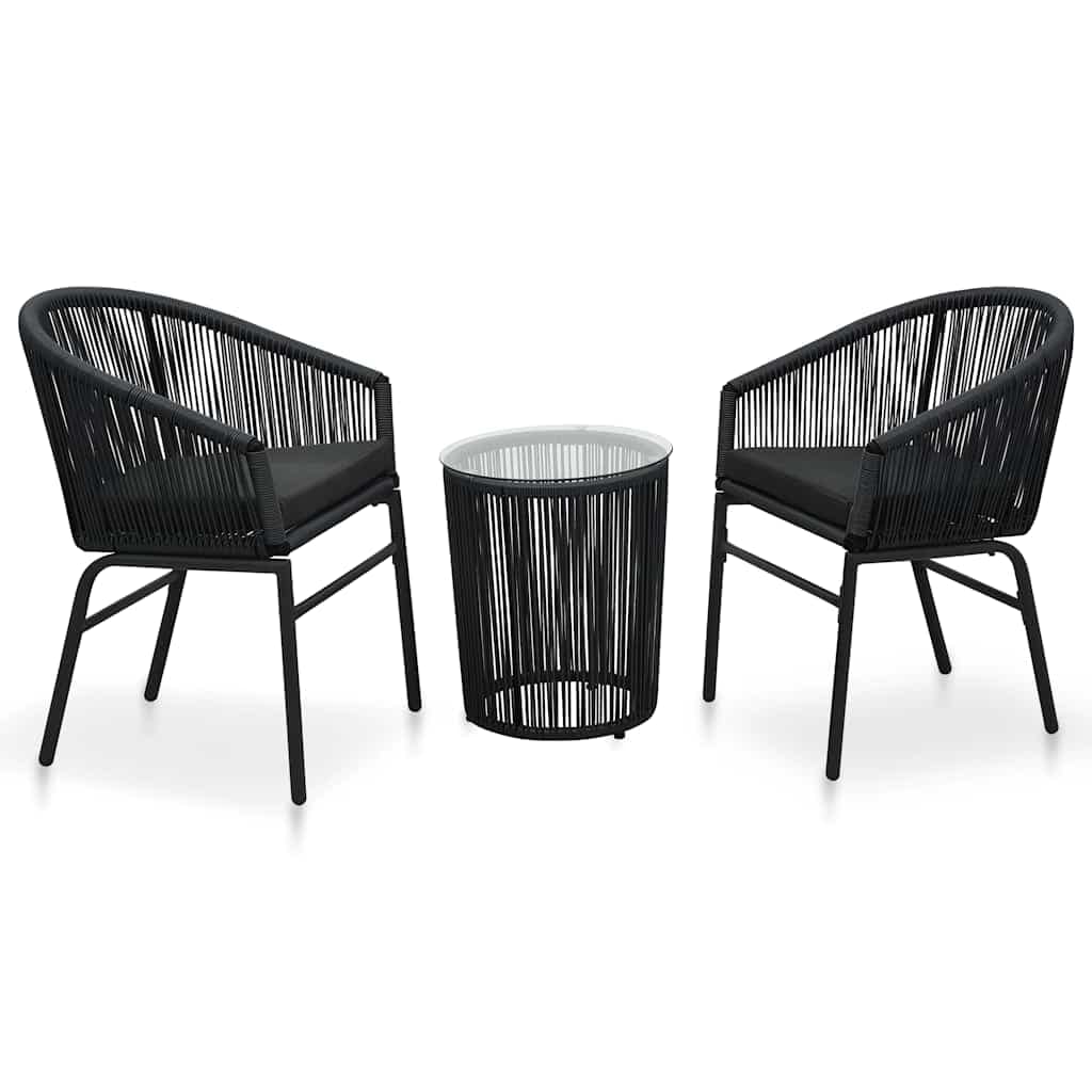 VidaXL Σετ Επίπλων Bistro 3 Τεμαχίων Μαύρο Ρατάν Πολυαιθ. με Μαξιλάρια