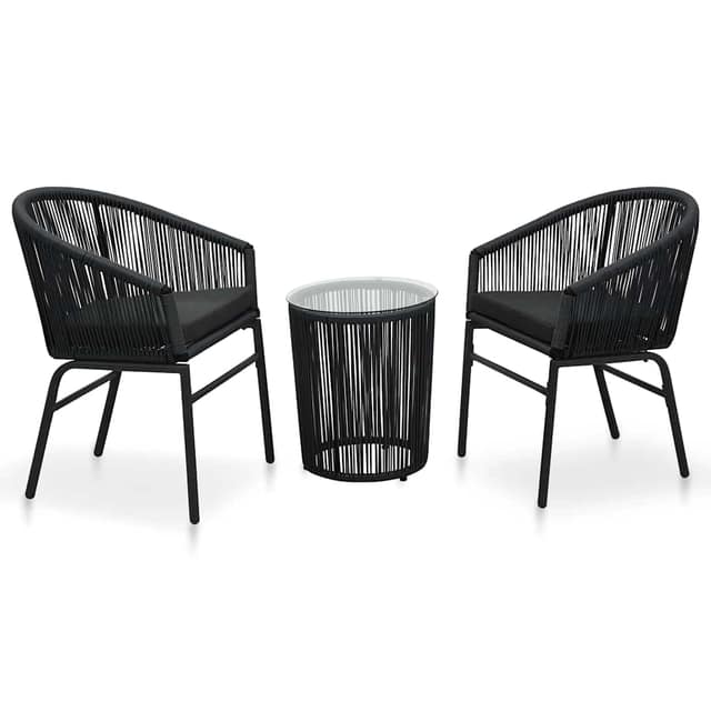 VidaXL Σετ Επίπλων Bistro 3 Τεμαχίων Μαύρο Ρατάν Πολυαιθ. με Μαξιλάρια