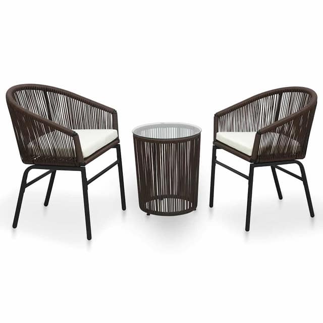 VidaXL Σετ Επίπλων Bistro 3 Τεμαχίων Καφέ Ρατάν Πολυαιθ. με Μαξιλάρια